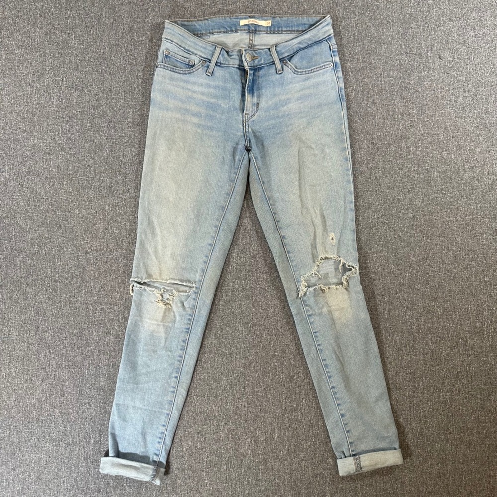 Levis 711 Skinny Jeans Womens 26 Distressed Light Wash Denim Slim Fit Y2K 711